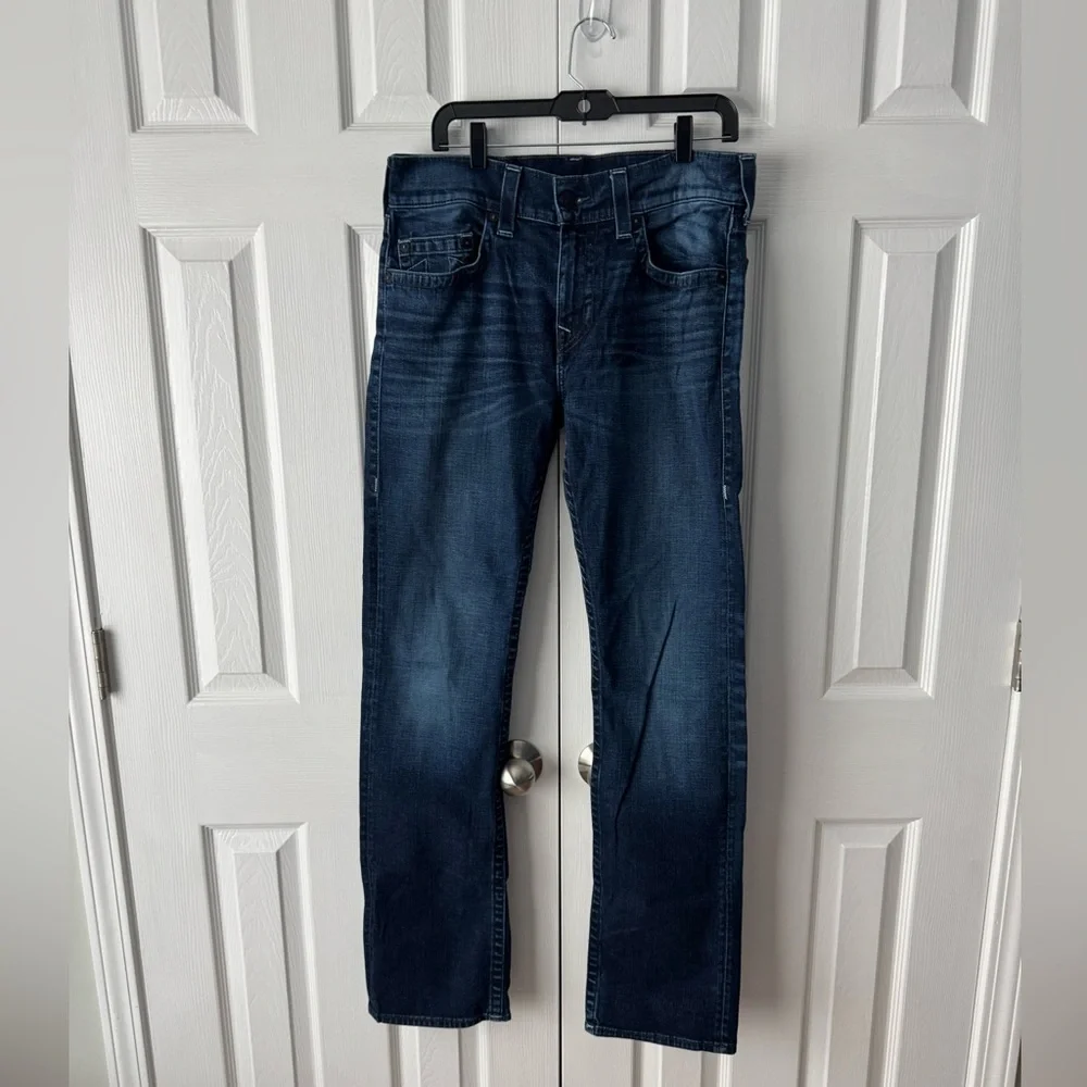 True Religion Ricky Relaxed Straight Denim Jeans Size 32 Dark Blue Wash 2000s